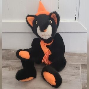 Plush for play 14" Halloween black cat plush orange hat
